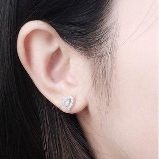 Heart Rhinestone Sterling Silver Ear Stud 1 Pair - Silver - One Size