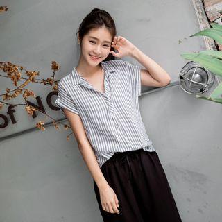 Striped Short-sleeve Half Placket Shirt