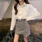 Applique Shirt / Houndstooth Mini Pencil Skirt