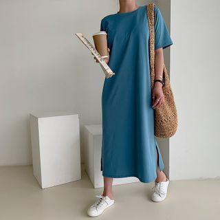 Colored Plain Long T-shirt Dress