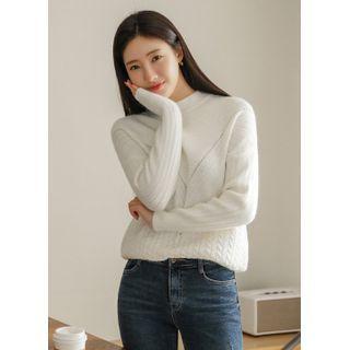 Mock-neck Perforated-trim Sweater
