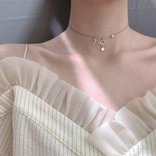Planet Moon & Star Pendant Alloy Choker Silver - One Size