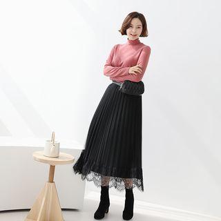 Band-waist Lace-detail Pleated Skirt