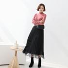 Band-waist Lace-detail Pleated Skirt