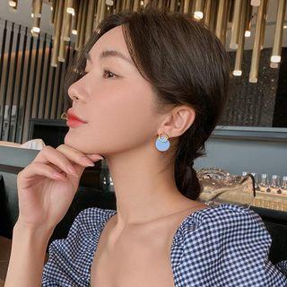 Disc Alloy Dangle Earring 1 Pair - S925 Silver Needle - Gold & Light Blue - One Size