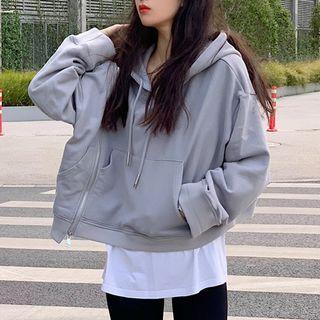 Zip-accent Hoodie Gray - One Size