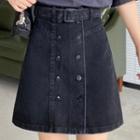 Button-up A-line Denim Mini Skirt