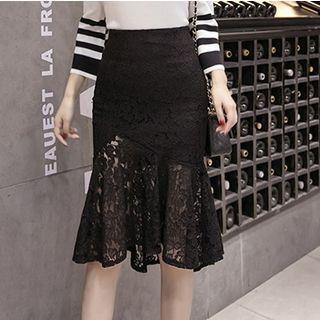 High Waist Lace Panel Mermaid Midi Skirt