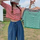 Short-sleeve Striped Crop Top