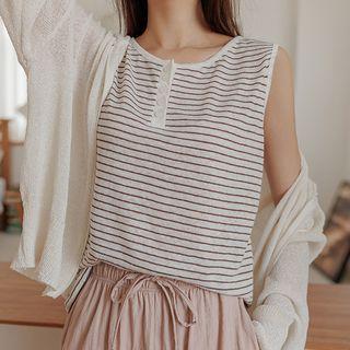 Sleeveless Stripe Linen Blend Henley
