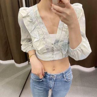 Tie Dye Ruffle Cropped Blouse