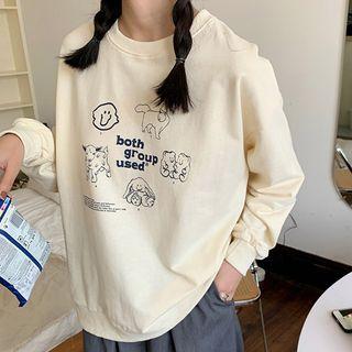 Long-sleeve Cartoon Print T-shirt Almond - One Size