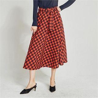 Flared Gingham Midi Skirt