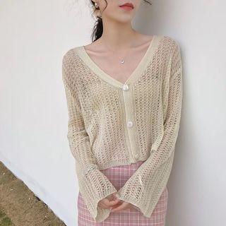 Balloon Sleeve Cable Knit Cropped Cardigan