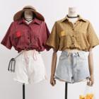 Loose-fit Drawstring-hem Plaid Blouse