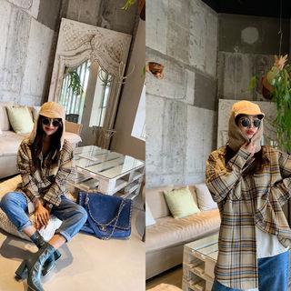 Woolen Plaid Oversize Shirt Beige - One Size