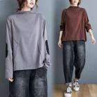 Long-sleeve Elbow Patch Mock-neck T-shirt