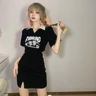 Short-sleeve Printed Cutout Polo Bodycon Dress