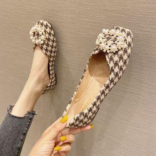 Square-toe Houndstooth Dorsay Flats