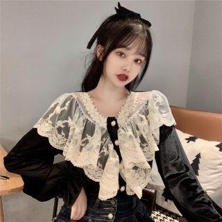 Shirt Design Flower Trim Wide Top