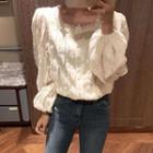 Long-sleeve Lace Panel Shirt Almond - One Size