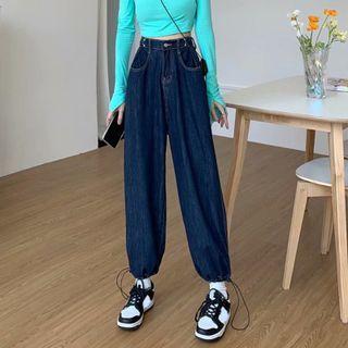 High-waist Drawstring-cuff Cropped Jeans