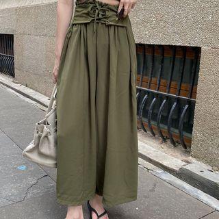 Lace-up High-waist Plain Straight-cut Pants
