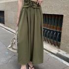Lace-up High-waist Plain Straight-cut Pants