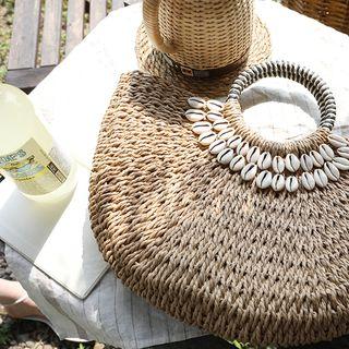 Appliqu  Woven Tote Bag Beige - One Size