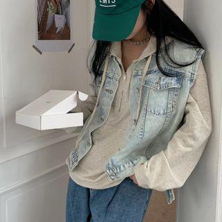 Washed Denim Oversize Vest Light Blue - One Size
