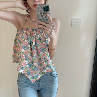 Halter Floral Print Camisole Top Floral - Pink & Blue - One Size