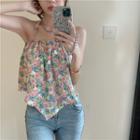 Halter Floral Print Camisole Top Floral - Pink & Blue - One Size