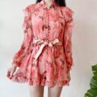 Long-sleeve Ruffled Print Romper