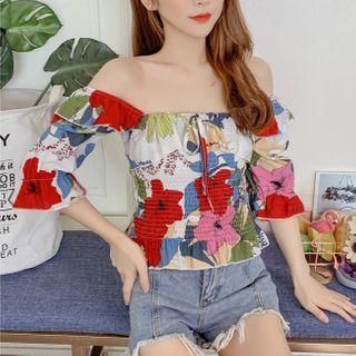 Cold Shoulder 3/4-sleeve Floral Top
