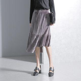 Pleated Asymmetric Velvet Skirt