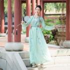 Embroidered Hanfu Top / Camisole Top / Maxi A-line Skirt / Veil / Set