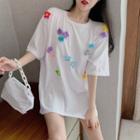 Elbow-sleeve Floral Detail T-shirt As Shown In Figure - One Size
