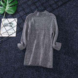Elbow-sleeve Mock-neck Crop Knit Top