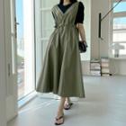 Tie-side Flared Maxi Overall Dress