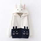Color-block Rabbit Embroidered Fleece Jacket