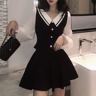 Long-sleeve Blouse / Mini A-line Skirt / Set