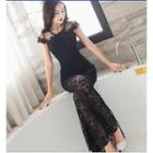 Cap-sleeve Sheath Lace Evening Gown