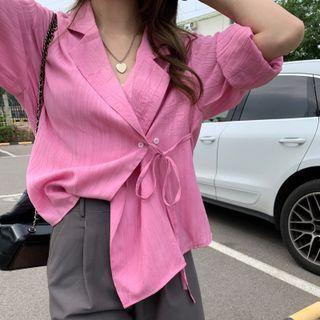 Elbow-sleeve Notch Lapel Wrap Blouse / Dress Shorts