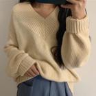 V-neck Sweater / Plaid Wide-leg Pants