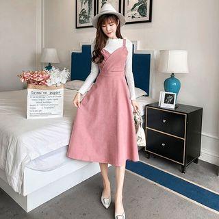 Set: Long-sleeve T-shirt + Sleeveless Midi A-line Dress
