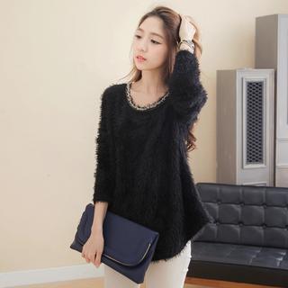Lace-back Furry-knit Top
