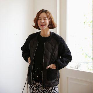 Sherpa-fleece Panel Quilting Jacket