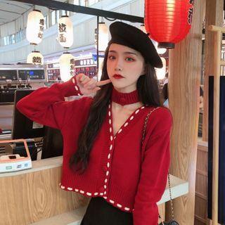 Stitching Cardigan Cardigan - Red - One Size