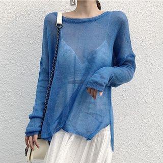 Plain Crewneck Long-sleeve Top / Polka Dot Skirt