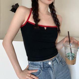 Contrast Trim Cutout Cropped Camisole Top